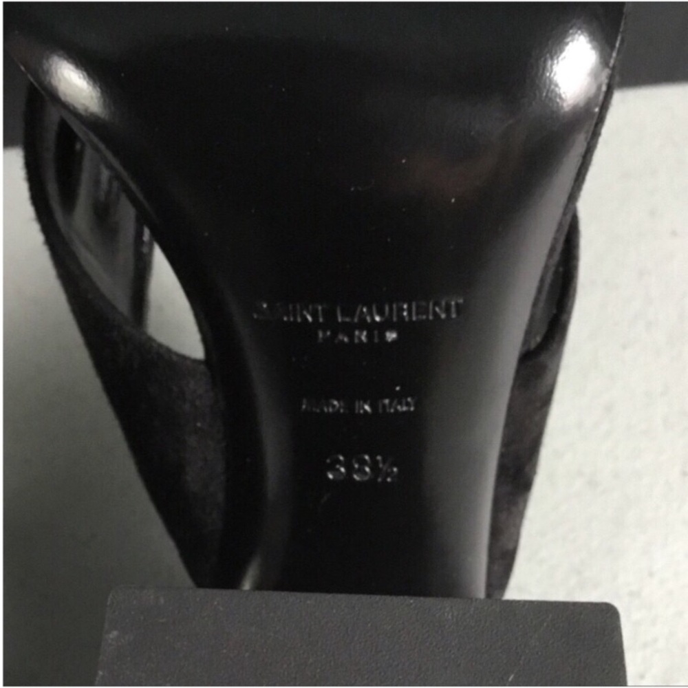 SAINT LAURENT AUTHENTIC LÓBULO 100 mm SUEDE MULE SANDALS NERO EURO SIZE 38.5B - Picture 14 of 16